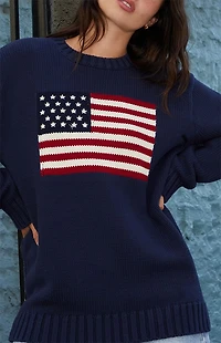 John Galt Navy Flag Crew Neck Sweater