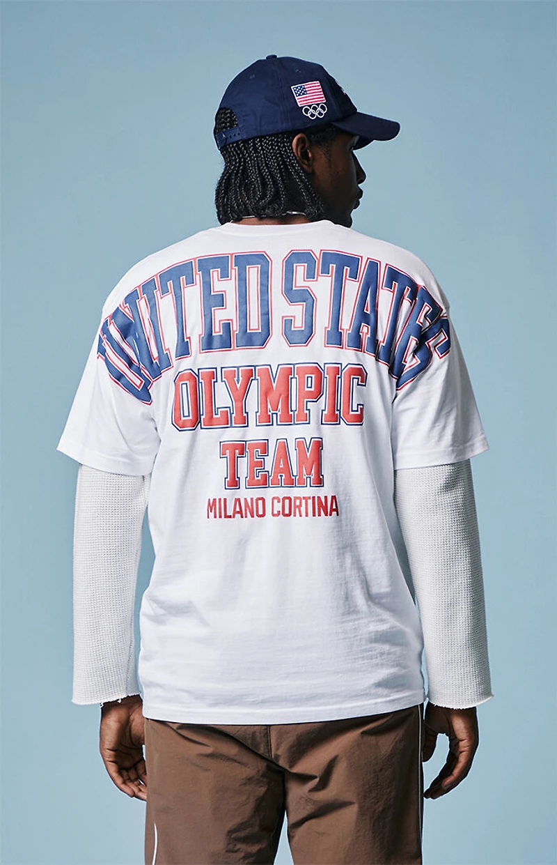 Olympics White Milano Cortina Team USA Puff Graphic T-Shirt
