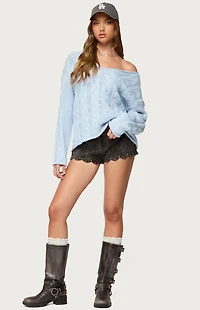 Edikted Zarina Studded Faux Suede Shorts