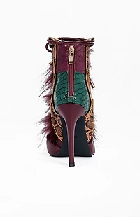 AZALEA WANG Women's Heather Burgundy Faux Fur Stiletto Sandals