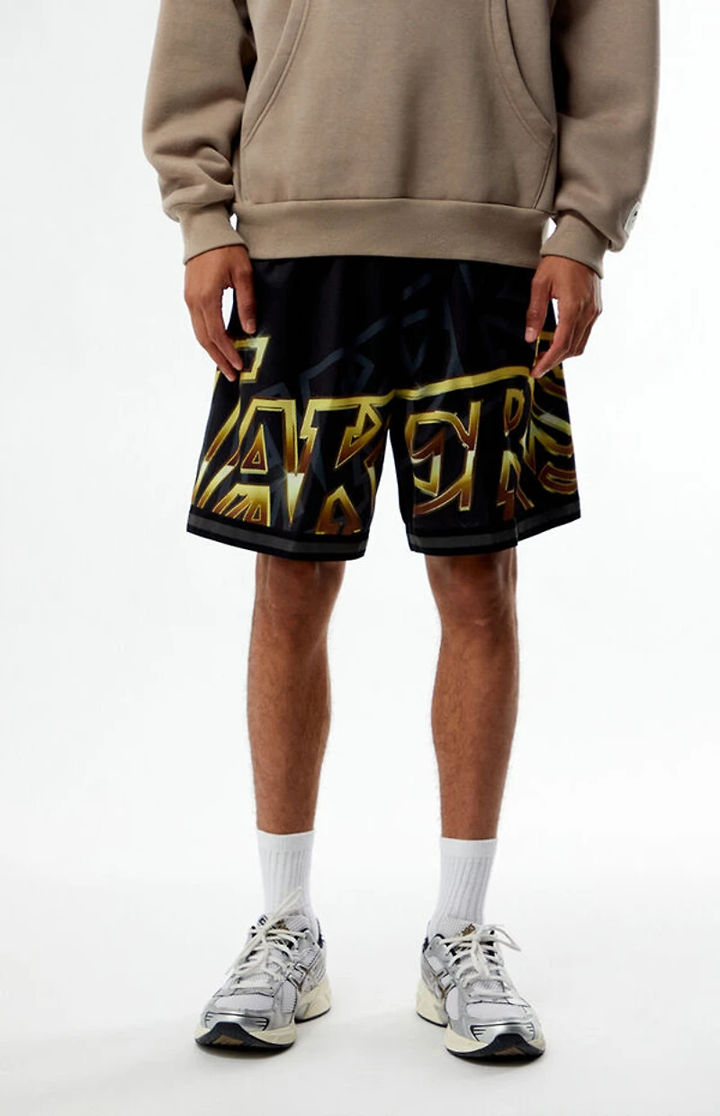 Mitchell & Ness LA Lakers Big Font Mesh Basketball Shorts