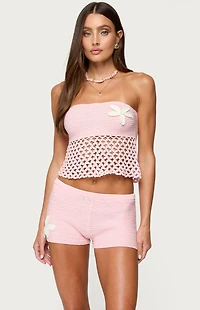 Edikted Tahna Flower Strapless Crochet Top
