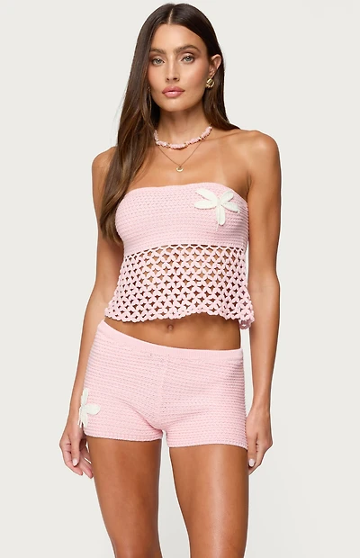 Edikted Tahna Flower Strapless Crochet Top