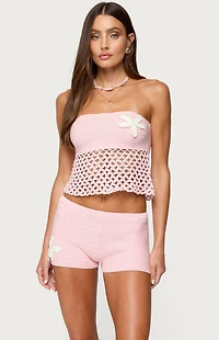 Edikted Tahna Flower Strapless Crochet Top