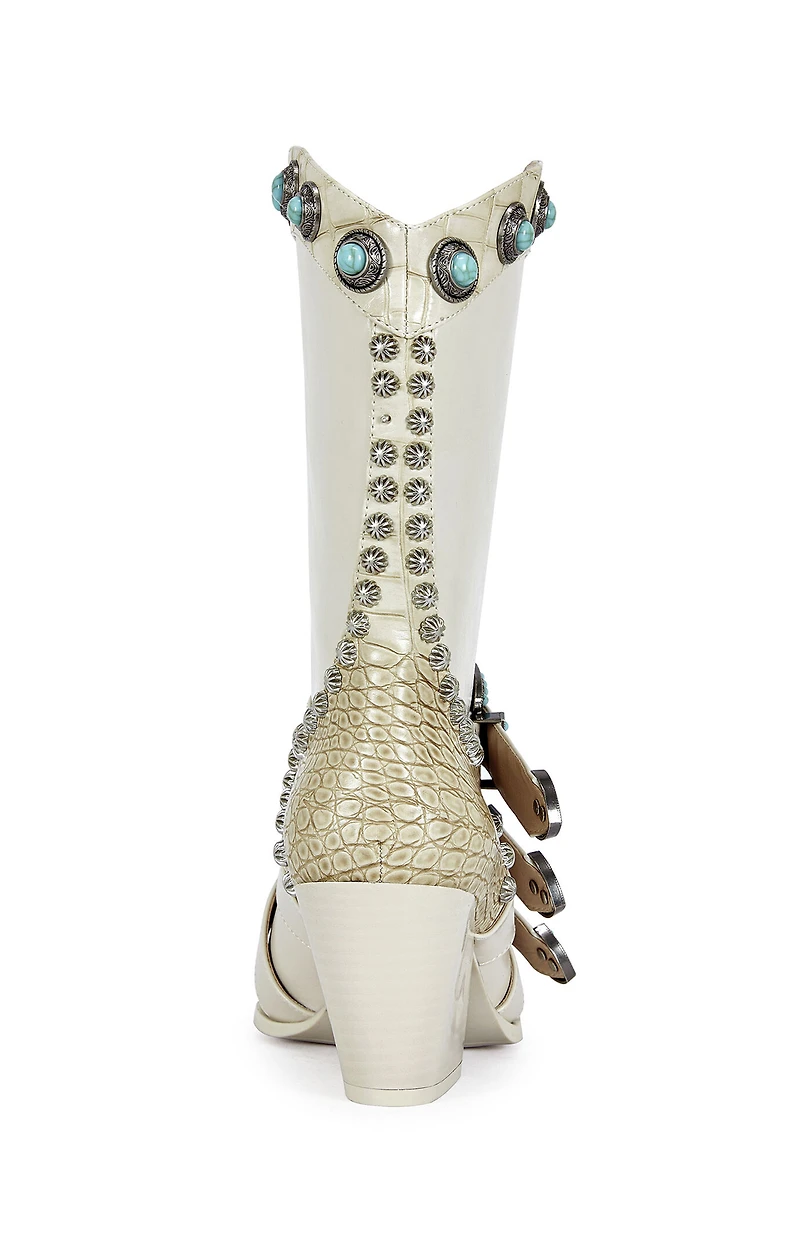 AZALEA WANG Women's Beige Balmoral Turquoise Booties