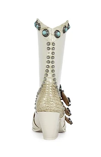 AZALEA WANG Women's Beige Balmoral Turquoise Booties