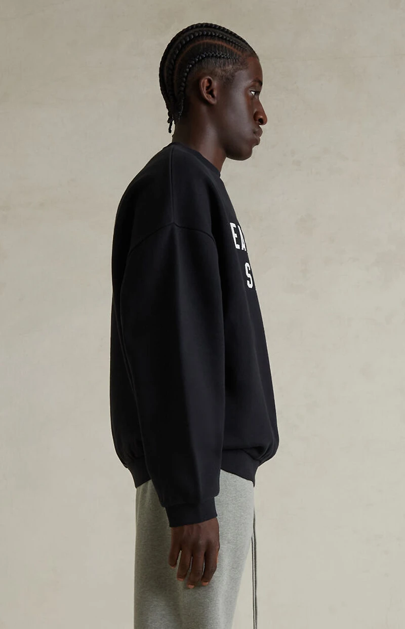 Fear of God ESSENTIALS Jet Black '90s Fit Fleece Crew Neck Sweatshirt