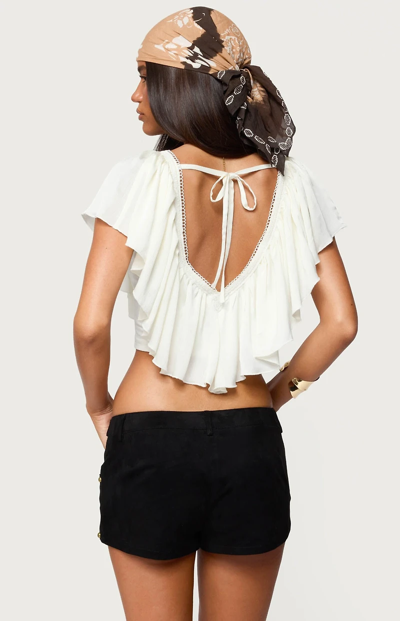 Edikted Deena Ruffled V Neck Top