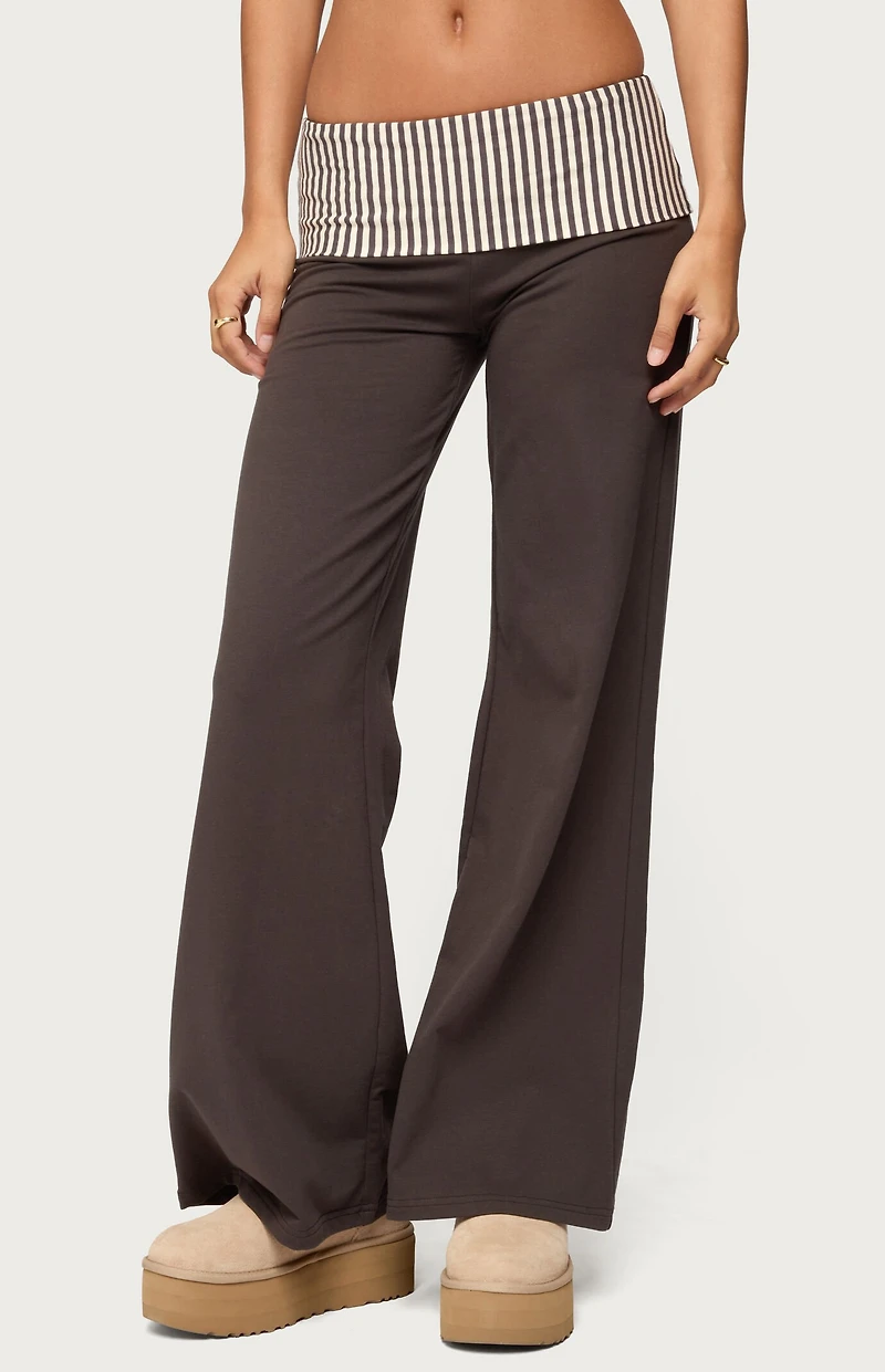 Edikted Meshey Striped Fold Over Pants
