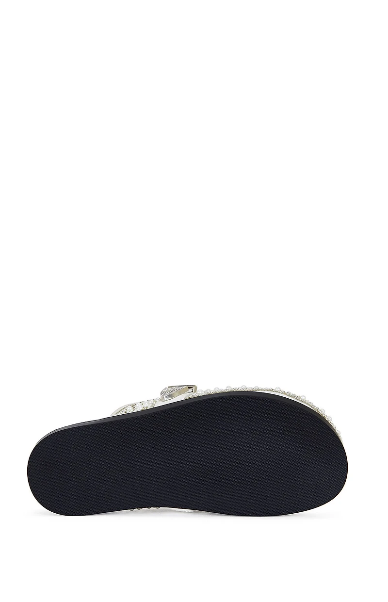 AZALEA WANG Virgile White Pearl Rhinestone Clogs