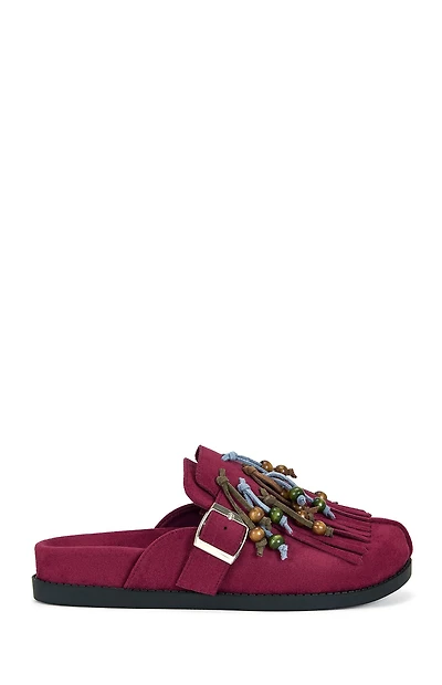 AZALEA WANG Women's Burgundy Abeille Tassel Mules