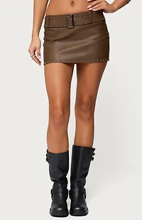 Edikted Studded Belt Faux Leather Mini Skort