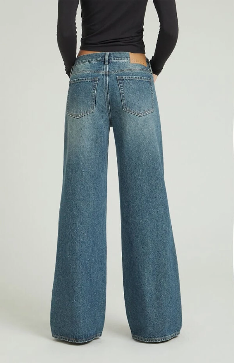 Pacsun Lena Low Rise Super Baggy Jeans Medium Indigo Sparkle