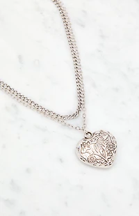 LA Hearts Etched Heart Layered Necklace