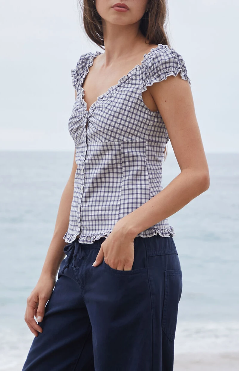 John Galt Blue Plaid Elena Top