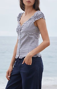 John Galt Blue Plaid Elena Top