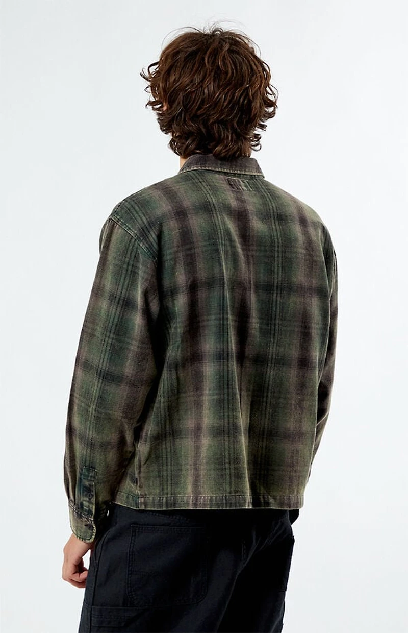 Pacsun Black & Green Washed Cropped Flannel Shirt