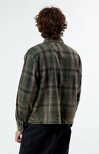 Pacsun Black & Green Washed Cropped Flannel Shirt