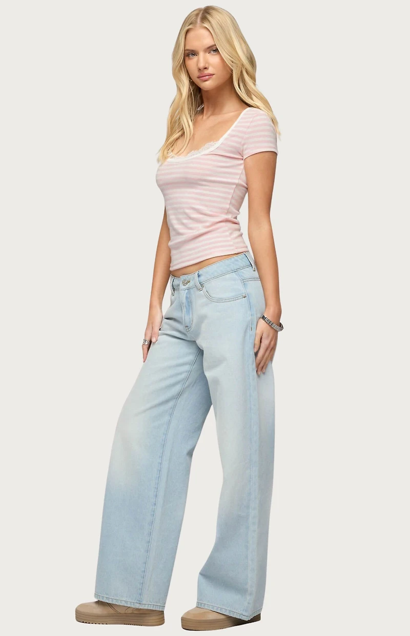 Edikted Layered Lacey Striped T-Shirt