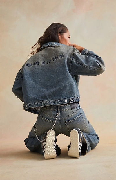 RARE DNM EDIT Medium Blue Embossed Denim Cropped Gas Jacket