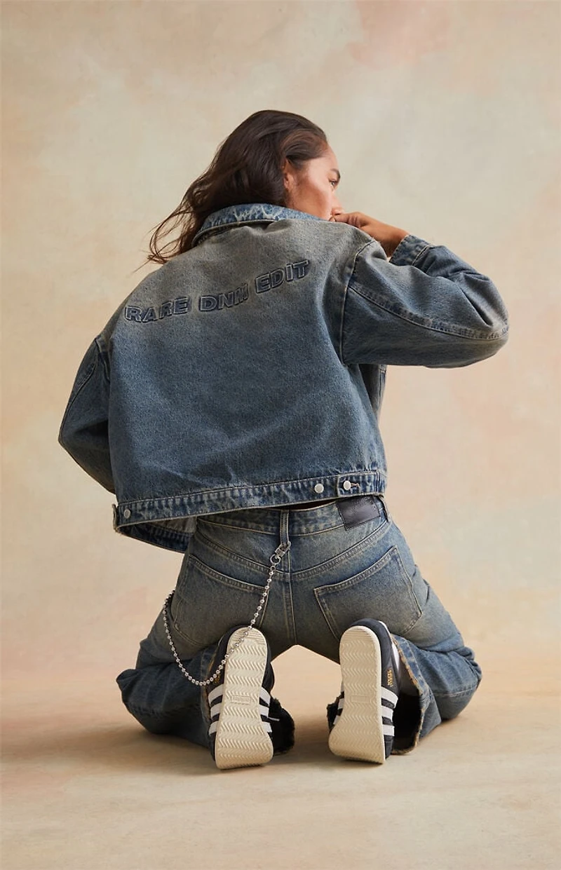 RARE DNM EDIT Medium Blue Embossed Denim Cropped Gas Jacket