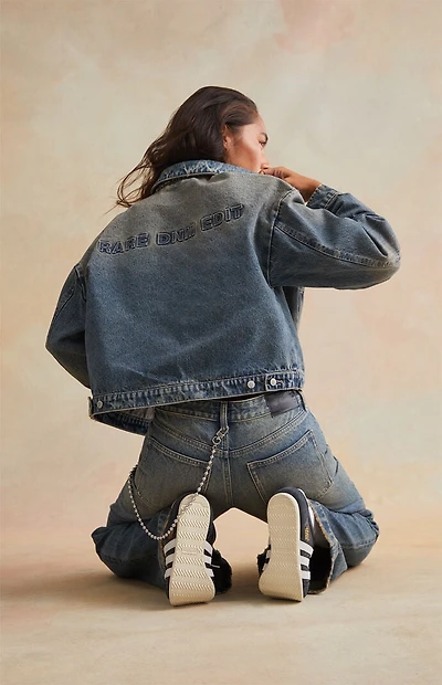 RARE DNM EDIT Medium Blue Embossed Denim Cropped Gas Jacket