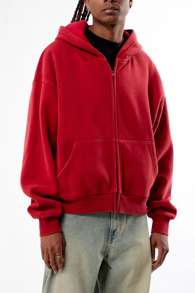 Pacsun Red Washed Full Zip Cropped Hoodie