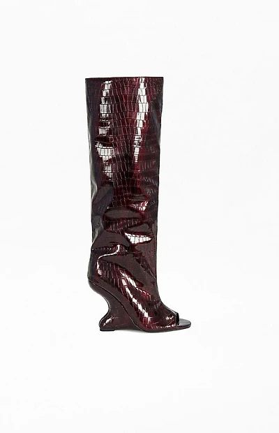 AZALEA WANG Women's Vincent Burgundy Croc Wedge Boots