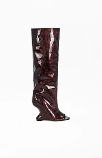AZALEA WANG Women's Vincent Burgundy Croc Wedge Boots