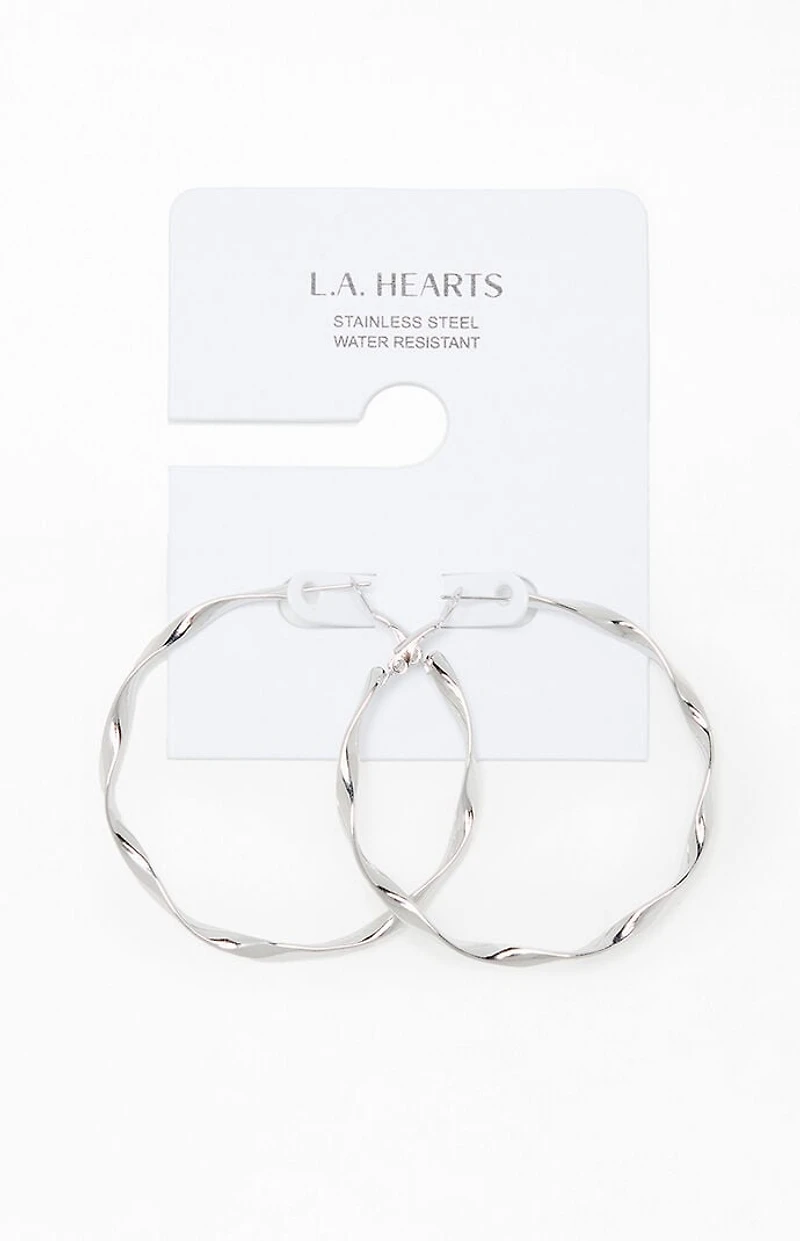 LA Hearts Silver Twisted Hoop Earrings