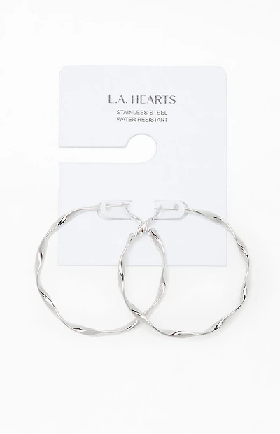 LA Hearts Silver Twisted Hoop Earrings