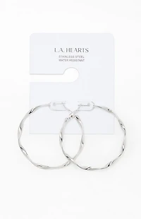 LA Hearts Silver Twisted Hoop Earrings