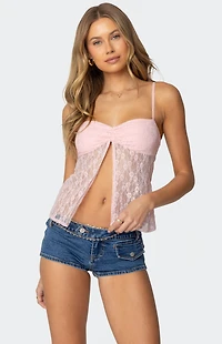 Edikted Priya Sheer Lace Split Front Top