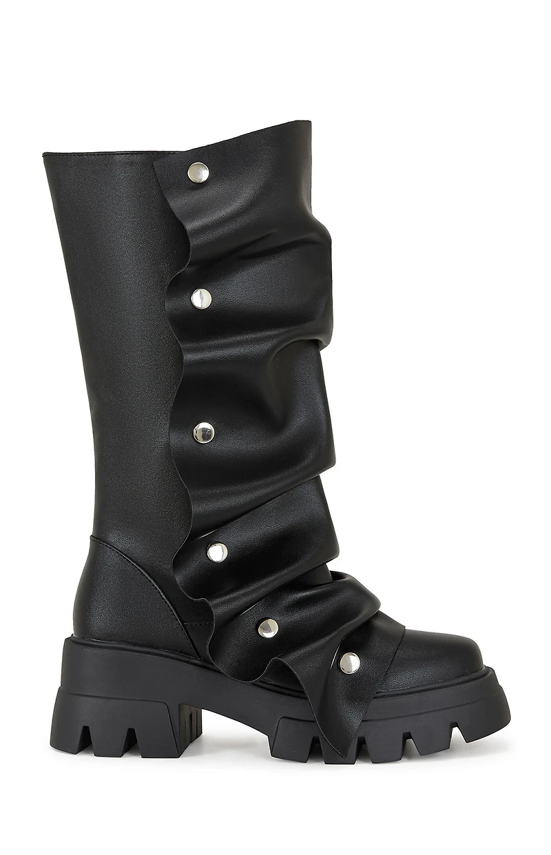 AZALEA WANG Women's Black Sybel Faux Leather Chunky Combat Boots