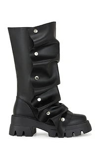 AZALEA WANG Women's Black Sybel Faux Leather Chunky Combat Boots