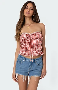 Edikted Lanna Gingham Elastic Scrunch Top