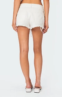 Edikted Matilda Low Rise Distressed Denim Shorts