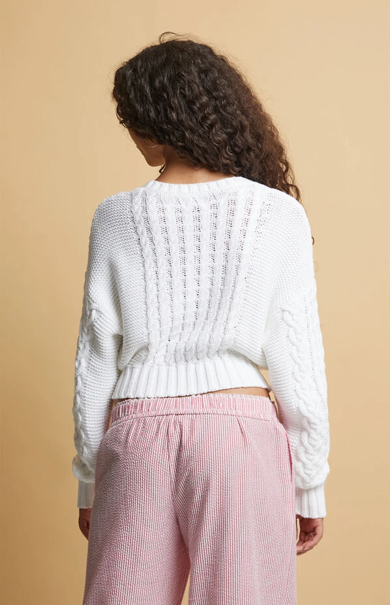 Beverly and Beck Heart Cable Knit Crew Neck Sweater