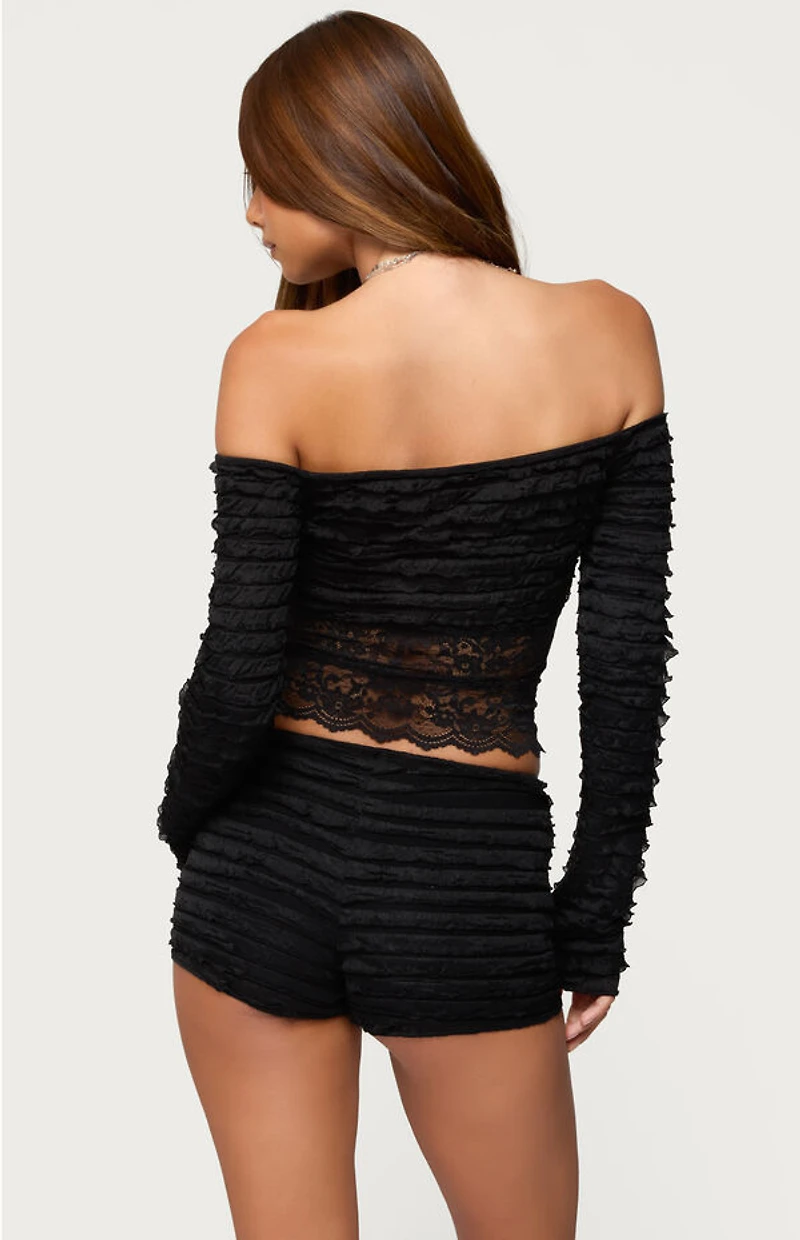 Edikted Tauri Lacey Ruffled Off Shoulder Top