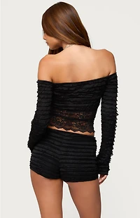 Edikted Tauri Lacey Ruffled Off Shoulder Top