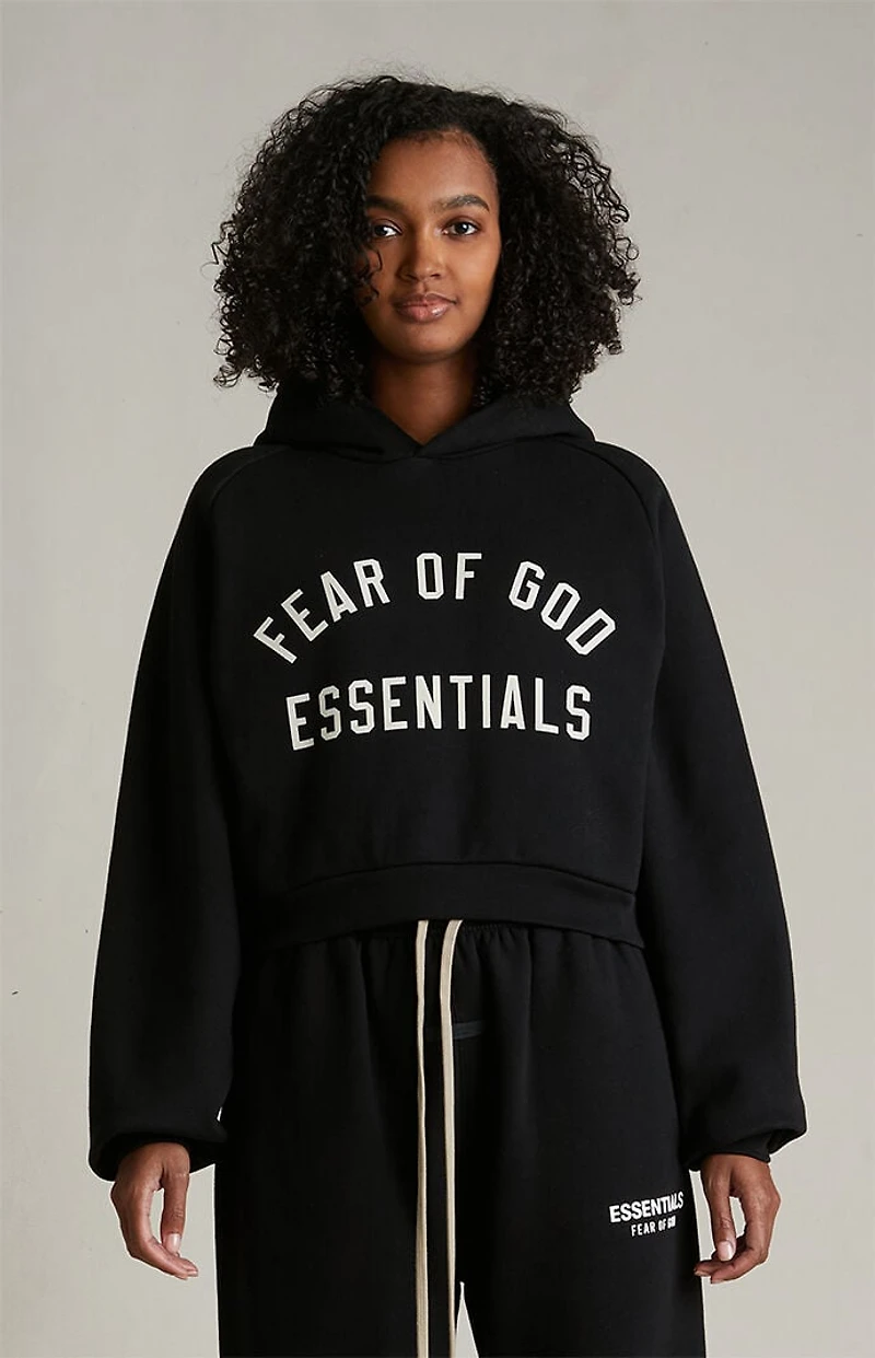 Fear of God ESSENTIALS Women's Black Fleece Cropped Hoodie