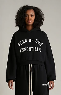 Fear of God ESSENTIALS Women's Black Fleece Cropped Hoodie