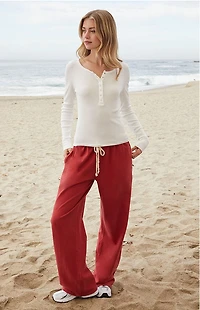 John Galt White Athern Thermal Ribbed Long Sleeve Top