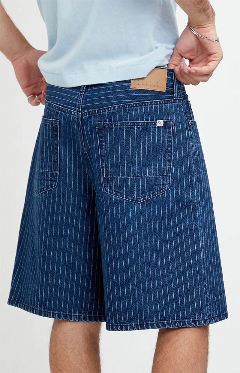 Pacsun Parker Baggy Jean Shorts Striped Dark Blue
