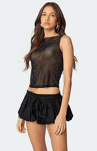Edikted Rhinestone Sheer Mesh Top
