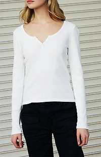 John Galt White Zelly Henley Long Sleeve Top