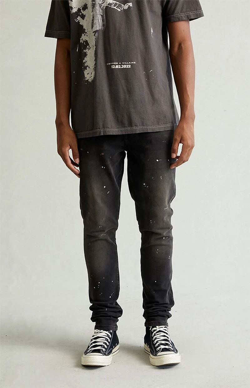 Pacsun Bryce Stacked Skinny Jeans Stretch Paint Splatter Faded Black