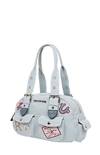 True Religion Light Blue Multi Patch Satchel Bag