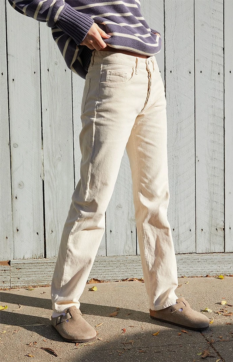 John Galt White Corduroy Straight Leg Jeans