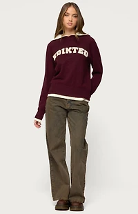 Edikted Varsity Contrast Layered Knit Hoodie